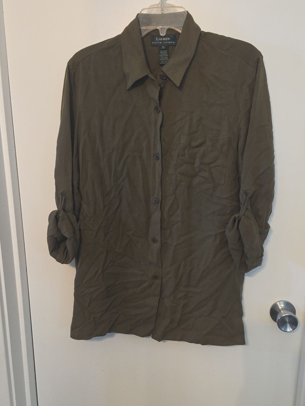 Lauren Ralph Lauren Olive Utility Button-Up Blouse